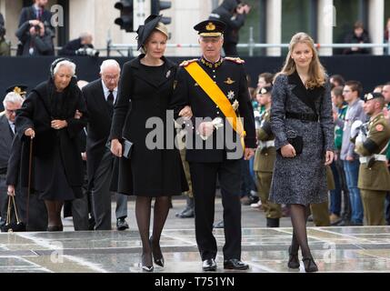 Luxemburg, Luxemburg. 04 Mai, 2019. King Filip und Königin Mathilde und Prinzessin Elisabeth, König Albert II. und Königin Paola, Prinz Laurent, Prinzessin Astrid und Prinz Lorenz und Prinzessin Lea Belgien kommen an der Cathédrale Notre-Dame in Luxemburg, Mai 04, 2019, die Beerdigung von Seiner Königlichen Hoheit, Großherzog Jean von Luxemburg (5. Januar 1921 bis 23. April 2019) Credit: Albert Ph-van der Werf/Niederlande/Point de Vue |/dpa/Alamy Leben Nachrichten zu besuchen Stockfoto