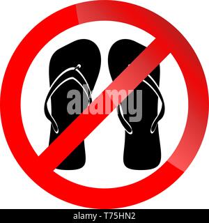 Banner verbot Symbol mit gekreuzten Flip Flops. Verbot offene Schuhe. Geben Sie no ein, in den Schuhen in die Moschee. Verbot Schuhe im Schwimmbad. Unshoe Symbol Vektor illustration Stock Vektor