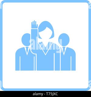 Abstimmung Dame mit Männer hinter Symbol. Blauer Rahmen Design. Vector Illustration. Stock Vektor