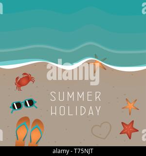 Sommerurlaub am Strand mit Seestern crab Flip Flops und Sonnenbrille Vektor-illustration EPS 10. Stock Vektor