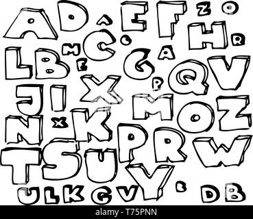 Hand doodle Alphabet auf weißem Hintergrund Stock Vektor