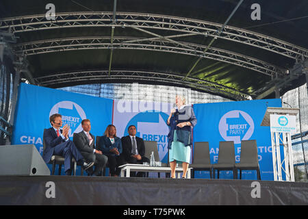 Ann Widdecombe spricht während einer Brexit Partei Kundgebung an Mill Farm Sports Village, Wesham, Lancashire. Stockfoto