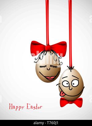 Lustige Ostereier mit einem Bogen - Frohe Ostern Karte Stock Vektor