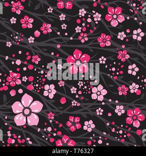 Sakura Japan cherry Zweig mit blühenden Blumen Abbildung. Stock Vektor