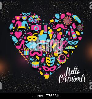 Helle vektor Karneval Symbole und Zeichen Hallo an Karneval Stock Vektor