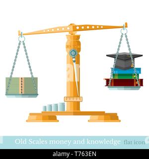 Scaleswith Geld hat Absolvent Buch auf verschiedene scalepans Stock Vektor