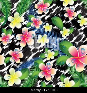 Schöne nahtlose floral Dschungel Muster Hintergrund. Tropische Blumen und Blätter. Stock Vektor