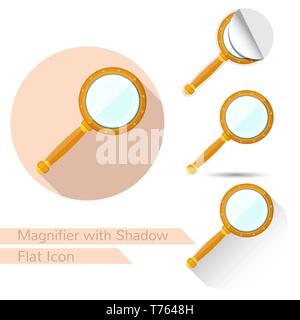 Satz von Lupe-icons im flachen Stil mit unterschiedlichen Schatten Stock Vektor
