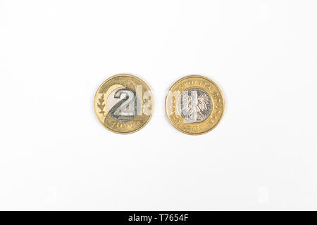 Vorder- und Rückseite Medaille der 2 polnischen Zloty. Stockfoto