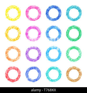 Bunte Buntstift handgemalte Kunst Illustration: Ringe (Hochauflösende 2D-CG Abbildung) Stockfoto