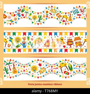 Band des festa Junina Dorffest. Festa Junina Dorffest in Brasilien. Banner Layout. Stock Vektor