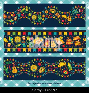 Band des festa Junina Dorffest. Festa Junina Dorffest in Brasilien. Banner Layout. Stock Vektor