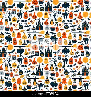 Nahtlose Muster von Halloween mit Kürbissen. Stock Vektor