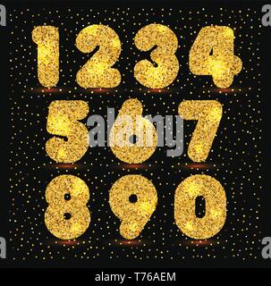 Gold Satz von Zahlen mit metallischen Textur. Glitzernde gold Abbildung. Stock Vektor