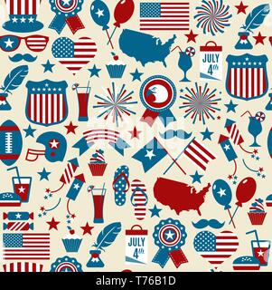 Amerikanisches Design nahtlose Muster. Tag der Unabhängigkeit Textur. Stock Vektor