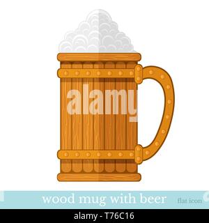 Krug mit Bier und Schaum flachbild Symbol auf weißem Stock Vektor