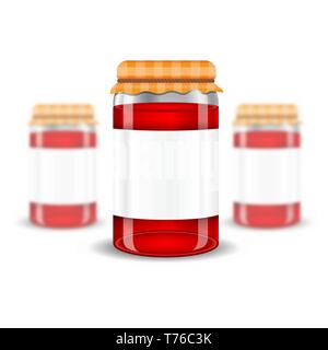 Drei realistische Mock up Glas Glas mit Jam home Erhaltung auf weißem Hintergrund. Vector Illustration eine jar scharfe Stock Vektor