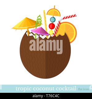 Tropic coconut Cocktail flache Bauweise Stock Vektor