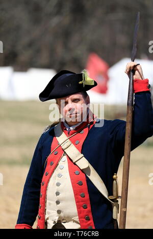 Portrait einer reenactor der amerikanischen Armee in Jockey hohlen Historical Park während Jockey hohlen Encampment Wochenende. Harding. New Jersey USA Stockfoto