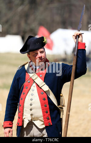 Portrait einer reenactor der amerikanischen Armee in Jockey hohlen Historical Park während Jockey hohlen Encampment Wochenende. Harding. New Jersey USA Stockfoto