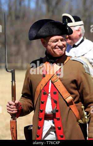 Portrait einer reenactor der amerikanischen Armee in Jockey hohlen Historical Park während Jockey hohlen Encampment Wochenende. Harding. New Jersey USA Stockfoto