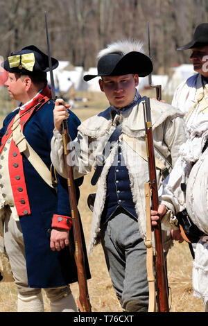 Portrait einer reenactor der amerikanischen Armee in Jockey hohlen Historical Park während Jockey hohlen Encampment Wochenende. Harding. New Jersey USA Stockfoto
