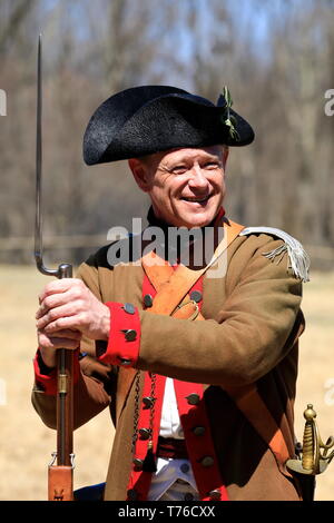 Portrait einer reenactor der amerikanischen Armee in Jockey hohlen Historical Park während Jockey hohlen Encampment Wochenende. Harding. New Jersey USA Stockfoto