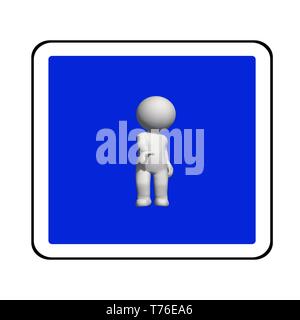 Schild-Weiß 3D-Mann auf blauen Schild zitternden Hand - 3D-Rendering Stockfoto