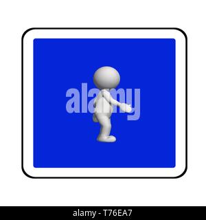 Schild-Weiß 3D-Mann auf blauen Schild zitternden Hand - 3D-Rendering Stockfoto