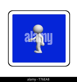 Schild-Weiß 3D-Mann auf blauen Schild zitternden Hand - 3D-Rendering Stockfoto