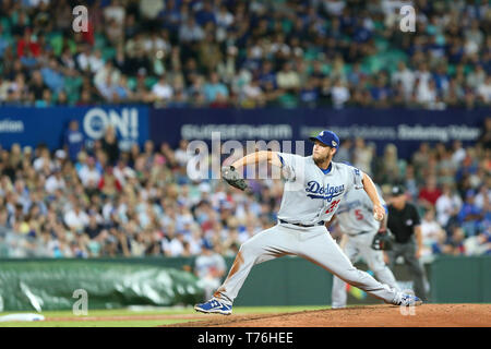 Clayton Kershaw, MLB 2014 öffnung Reihe Los Angeles Dodgers v Arizona-diamantmarkierungen an der Sydney Cricket Ground, 22. März 2014. Stockfoto