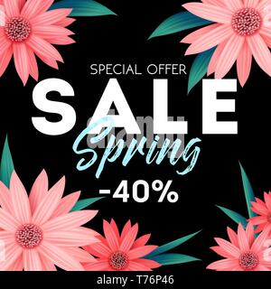 Frühling Verkauf Banner, Angebot, Werbung mit rosa Blumen Stock Vektor