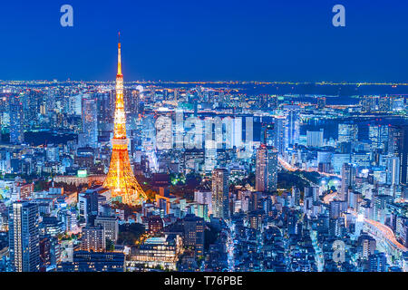 Tokyo Tower Blick auf die Skyline von Tokio Lichter Nacht Stockfoto