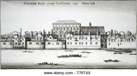 Whitehall, London, Radierung von Böhmische Kupferstecher Wenzel Hollar aus 1600s Stockfoto