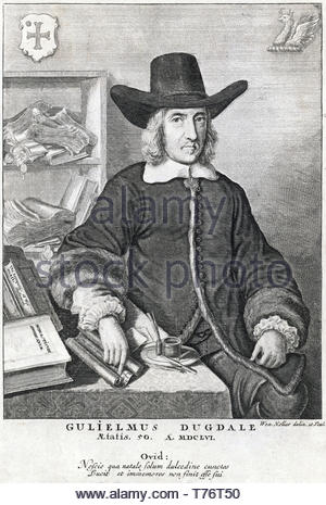 Sir William Dugdale Porträt, 1605 - 1686, war ein englischer Antiquar und Verkünder, Radierung von Böhmische Kupferstecher Wenzel Hollar aus 1600s Stockfoto