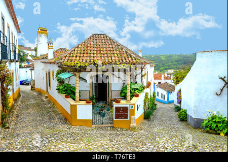 Spaziergang durch die Altstadt von Obidos Stockfoto