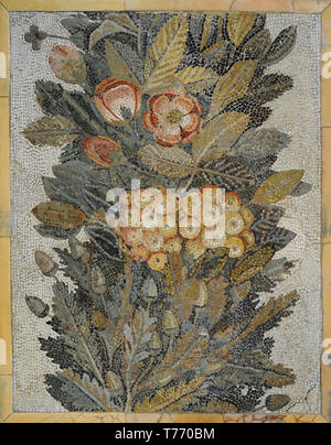 Römische floral Mosaik. 1. Kalkstein und Glaskörper einfügen. Aus Italien. Nationalen Archäologischen Museum. Madrid. Spanien. Stockfoto