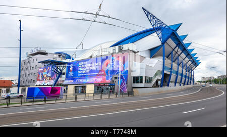 KOSICE, SLOWAKEI - 29 April 2019: Vorderansicht von Stahl Arena - Eishockey Stadion, in dem Internationalen IIHF Eishockey WM 2019 wird h Stockfoto