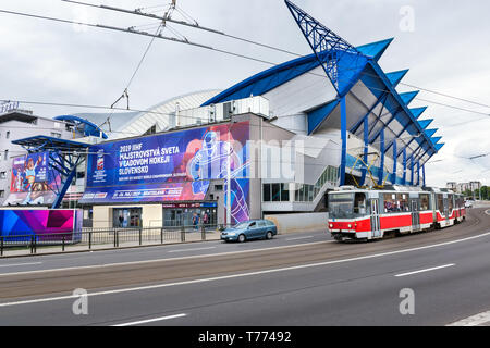 KOSICE, SLOWAKEI - 29 April 2019: Vorderansicht von Stahl Arena - Eishockey Stadion, in dem Internationalen IIHF Eishockey WM 2019 wird h Stockfoto