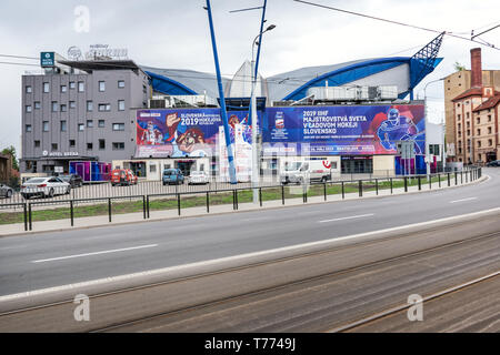 KOSICE, SLOWAKEI - 29 April 2019: Vorderansicht von Stahl Arena - Eishockey Stadion, in dem Internationalen IIHF Eishockey WM 2019 wird h Stockfoto