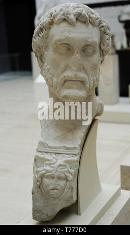 Antoninus Pius (86-161 AD). Römische Kaiser. Nerva-Antonine Dynastie. Büste. 138-149 AD. Marmor. Von Puente Genil (Provinz Córdoba, Andalusien, Spanien). Nationalen Archäologischen Museum. Madrid. Spanien. Stockfoto