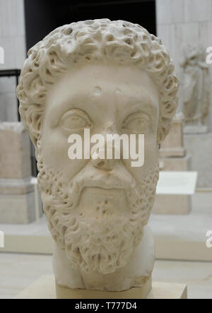 Marcus Aurelius (121 - 180). Römische Kaiser. Nerva-Antonine Dynastie. Büste. 170-181 AD. Marmor. Nationalen Archäologischen Museum. Madrid. Spanien. Stockfoto