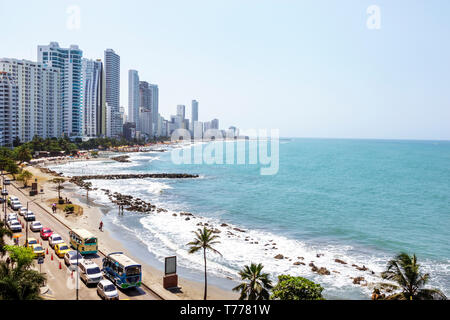 Cartagena Kolumbien, Bocagrande, Karibik Wasser öffentlichen Strand Strände, Surfen, Hochhaus Wolkenkratzer Gebäude Eigentumswohnung Eigentumswohnung Stockfoto