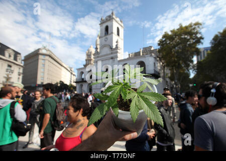 Buenos Aires, Argentinien. 4. Mai, 2019. Internationale März von Marihuana in der Innenstadt von Buenos Aires. Aktivisten fordern die legale Kultivation von Marihuana und Entkriminalisierung. Credit: Claudio Santisteban/ZUMA Draht/Alamy leben Nachrichten Stockfoto