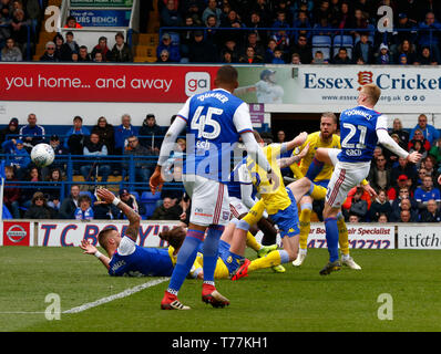 Ipswich, Großbritannien. 5 Mai, 2019. Von Ipswich Town Flynn Downes Kerben während Sky Bet Championship Match zwischen Ipswich Town und Leeds United am Portman Road, Ipswich am 05. Mai 2019 Credit: Aktion Foto Sport/Alamy leben Nachrichten Stockfoto