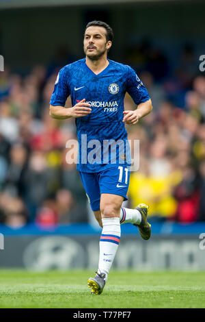 London, Großbritannien. 05 Mai, 2019. Pedro von Chelsea in der Premier League Spiel zwischen Chelsea und Watford an der Stamford Bridge, London, England, das am 5. Mai 2019. Foto von salvio Calabrese. Nur die redaktionelle Nutzung, eine Lizenz für die gewerbliche Nutzung erforderlich. Keine Verwendung in Wetten, Spiele oder einer einzelnen Verein/Liga/player Publikationen. Credit: UK Sport Pics Ltd/Alamy leben Nachrichten Stockfoto