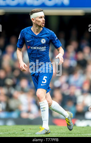 London, Großbritannien. 05 Mai, 2019. Jorginho von Chelsea in der Premier League Spiel zwischen Chelsea und Watford an der Stamford Bridge, London, England, das am 5. Mai 2019. Foto von salvio Calabrese. Nur die redaktionelle Nutzung, eine Lizenz für die gewerbliche Nutzung erforderlich. Keine Verwendung in Wetten, Spiele oder einer einzelnen Verein/Liga/player Publikationen. Credit: UK Sport Pics Ltd/Alamy leben Nachrichten Stockfoto