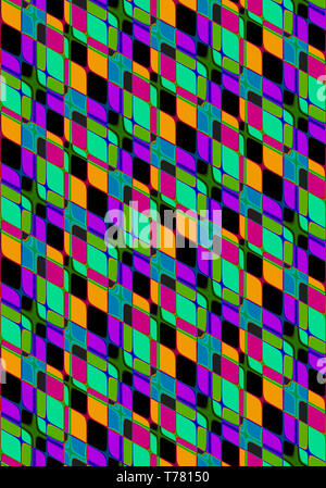Abstrakte Mosaik hellen Hintergrund, gesammelt in einem Winkel von grünen Schattierungen von Rauten, Lila, weinrot, Orange, Blau und bedeckt mit sich kreuzenden gr Stockfoto