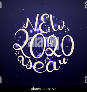2020 für das neue Jahr. Handschriftlichen Text. Vector Illustration. Blau Hintergrund Stock Vektor