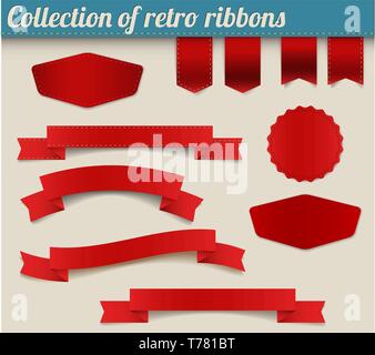 Rot vector retro Bänder, Etiketten, Aufkleber, Registerkarten und Tags Stock Vektor